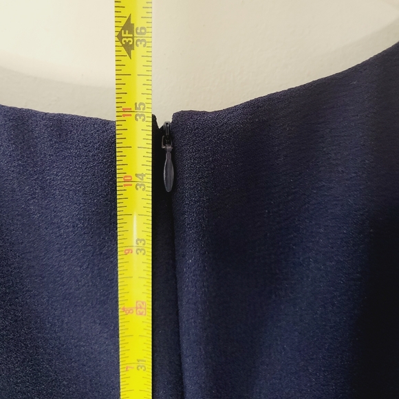KARL LAGERFELD PARIS Navy Blue Scuba Crêpe Sheath Ruffle Sleeve Dress Sz S - Picture 14 of 16